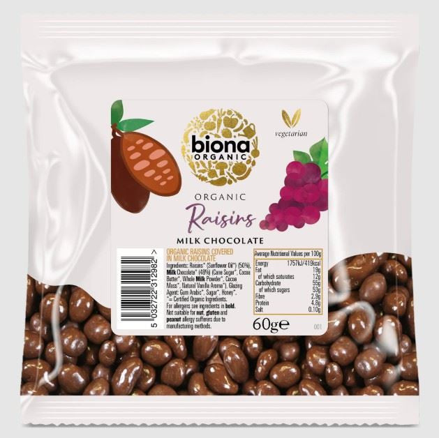 Biona Organic Milk Chocolate Covered Raisins - 60g