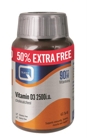 Quest Vitamin D 2500IU (50% Extra Free) - 60 + 30 Tablets