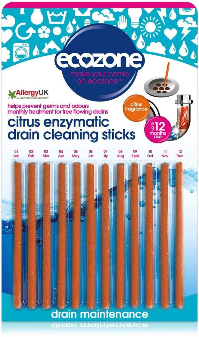 Ecozone Enzymatic Drain Cleaning Sticks Citrus - 12 Sticks