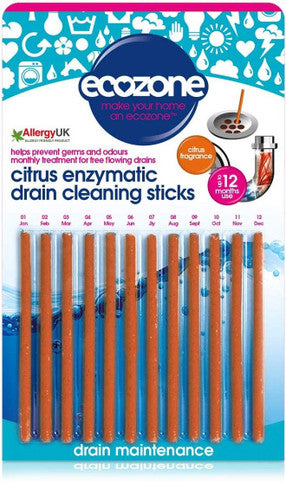 Ecozone Enzymatic Drain Cleaning Sticks Citrus - 12 Sticks