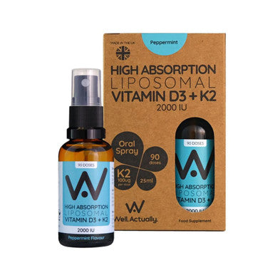 Well Actually Liposomal Vitamin D3+K2 2000IU Peppermint Spray - 25ml
