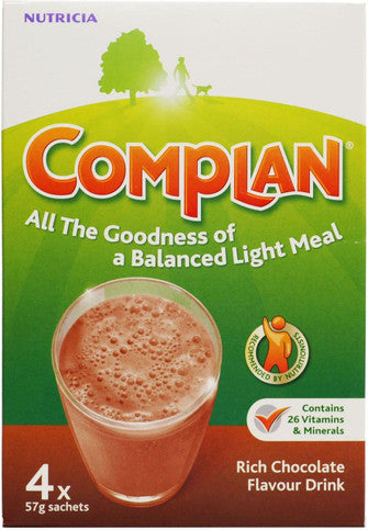 Complan Chocolate Flavour Nutritional Drink - 4 x 57g Sachets