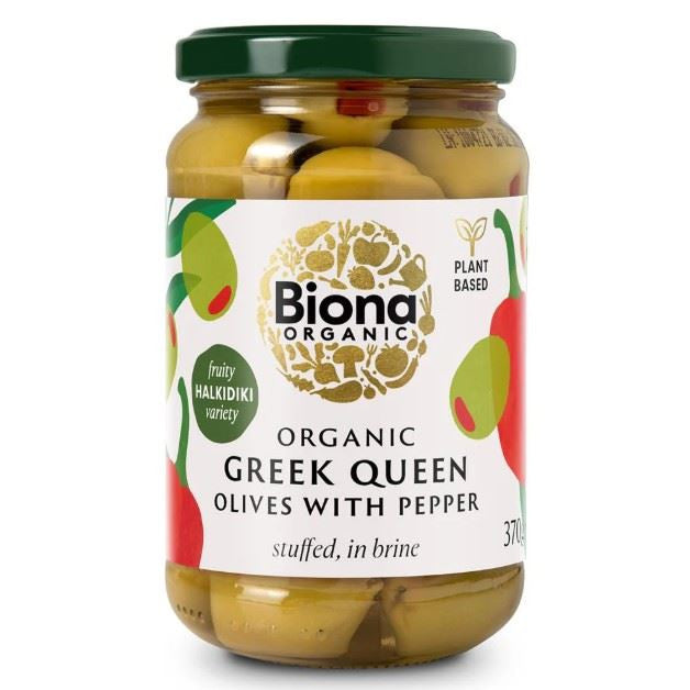 Biona Organic Greek Queen Olives with Red Pepper - 370g
