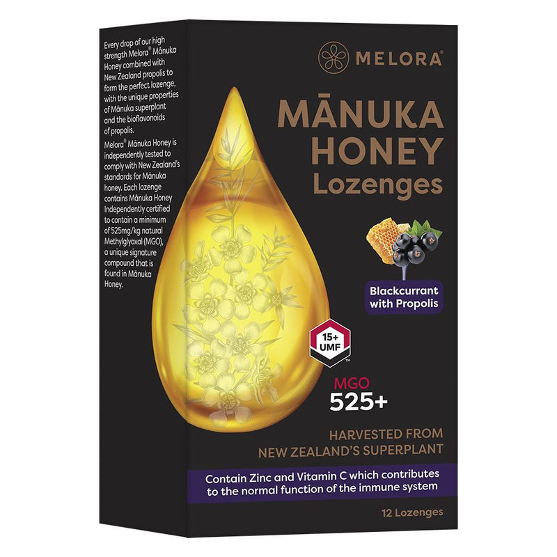 Melora MGO525+ Manuka Honey Blackcurrant with Propolis - 12 Lozenges