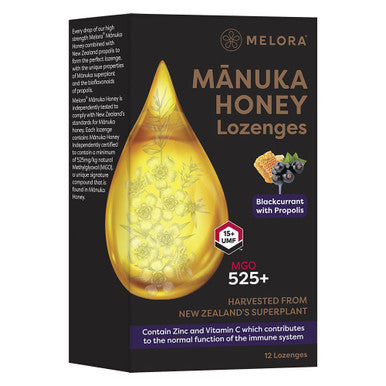 Melora MGO525+ Manuka Honey Blackcurrant with Propolis - 12 Lozenges