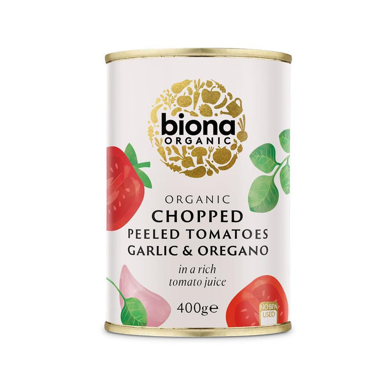 Biona Organic Chopped Tomatoes with Garlic & Oregano - 400g (Pack of 3)