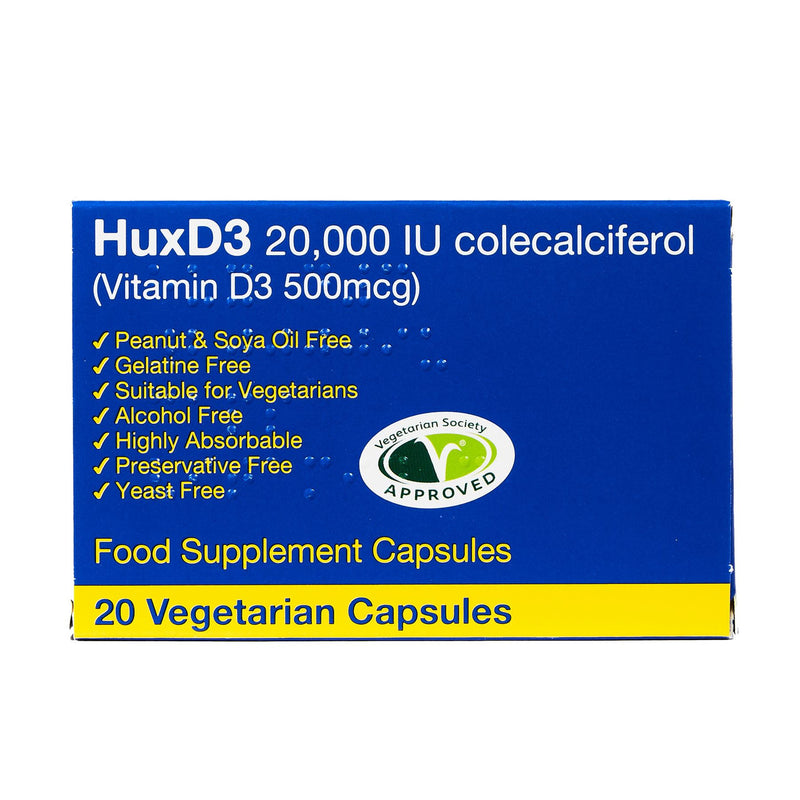 Huxley HuxD3 20,000iu Vitamin D3 Colecalciferol - 20 Veg Caps