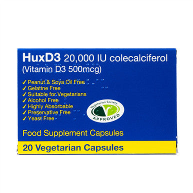 Huxley HuxD3 20,000iu Vitamin D3 Colecalciferol - 20 Veg Caps