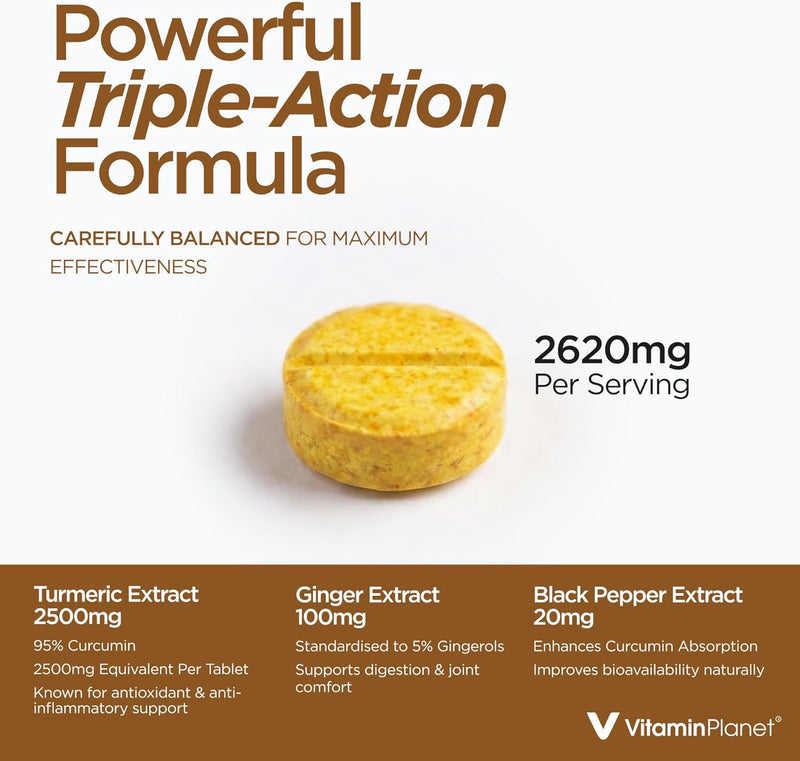 Organic Turmeric with Ginger & Black Pepper – 365 Tablets, 1 Year Supply