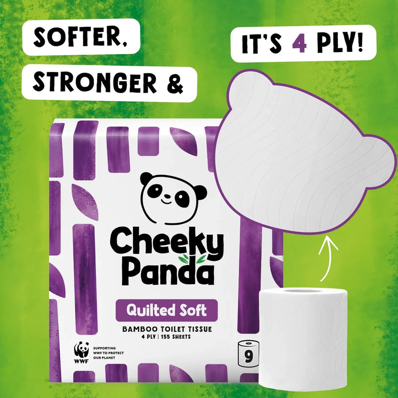 Cheeky Panda Quilted Soft Bamboo Toilet Tissue - 9 Rolls