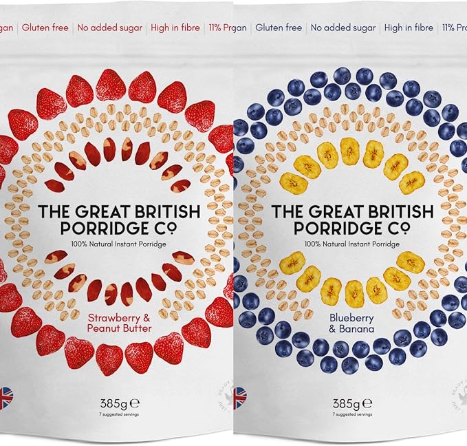 The Great British Porridge Co Strawberry & Peanut Butter + Blueberry & Banana