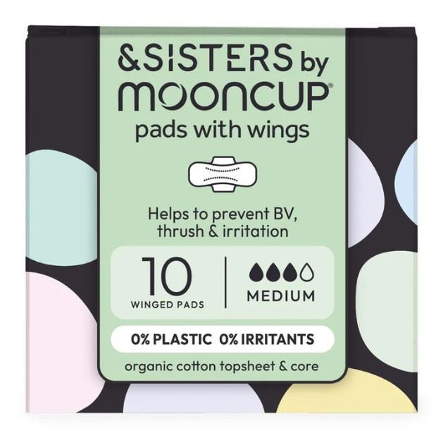 AND SISTERS Organic Cotton Pads With Wings Medium Absorbency - 10 Pads