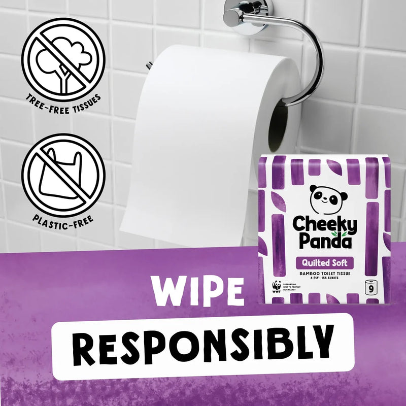 Cheeky Panda Quilted Soft Bamboo Toilet Tissue - 9 Rolls