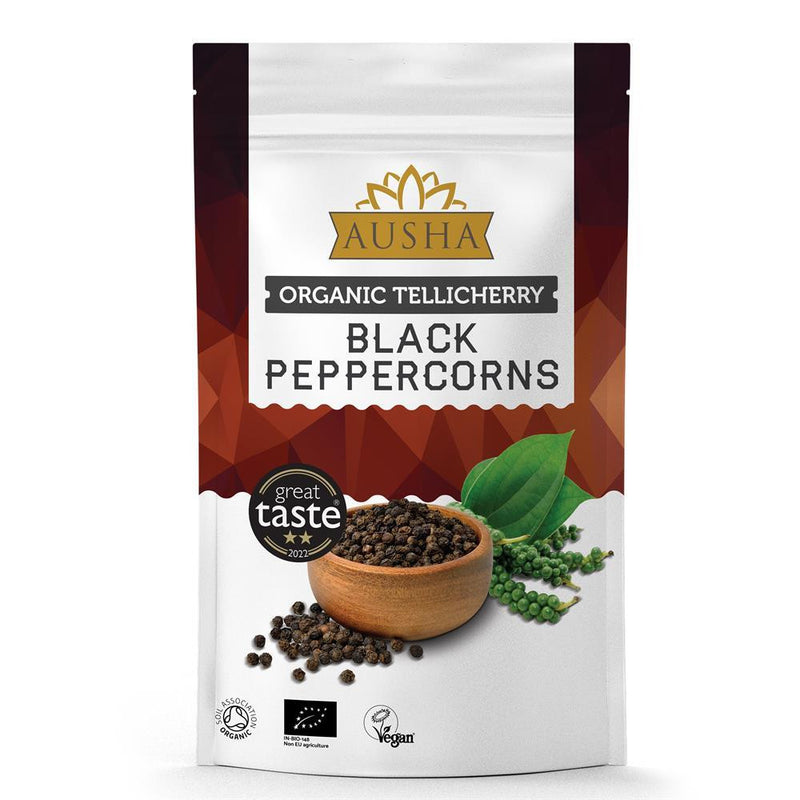 Ausha Organic Tellicherry Black Peppercorns - 100g