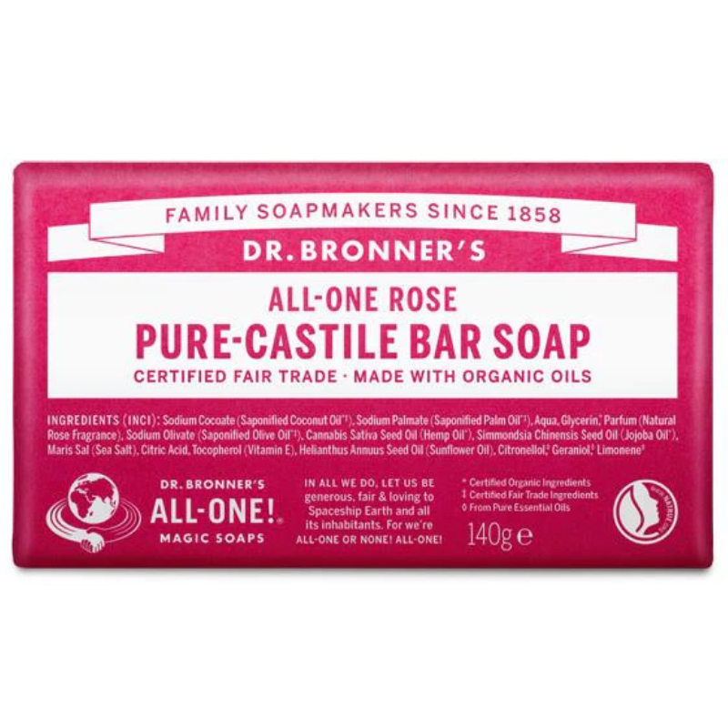Dr Bronner Organic Rose Soap Bar - 140g
