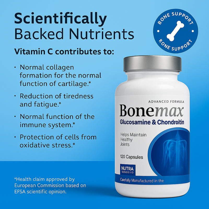 BoneMax Glucosamine & Chondroitin High Strength with Vitamin C, 120 Capsules (4-Months Supply) Made in The UK