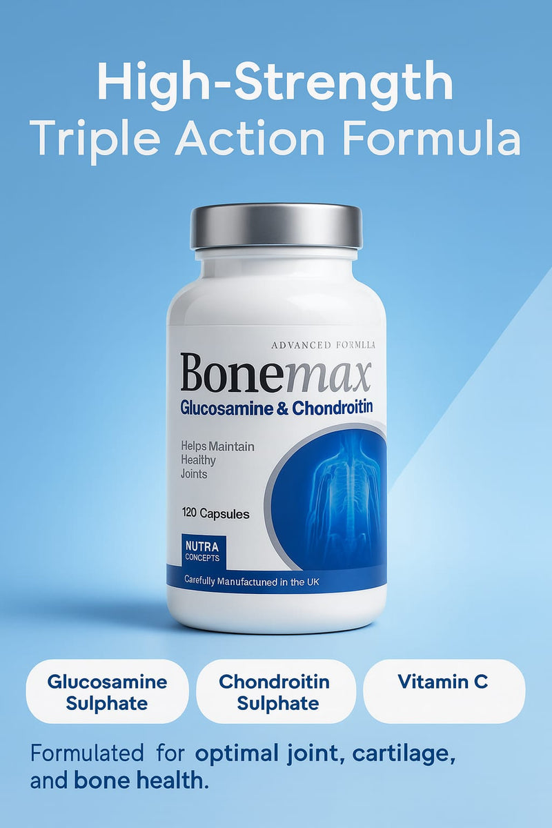BoneMax Glucosamine & Chondroitin High Strength with Vitamin C, 120 Capsules (4-Months Supply) Made in The UK