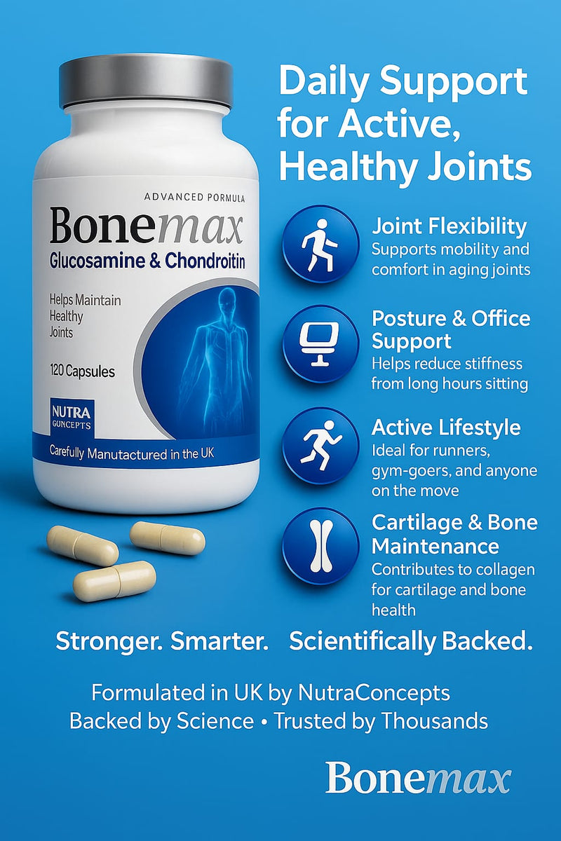 BoneMax Glucosamine & Chondroitin High Strength with Vitamin C, 120 Capsules (4-Months Supply) Made in The UK