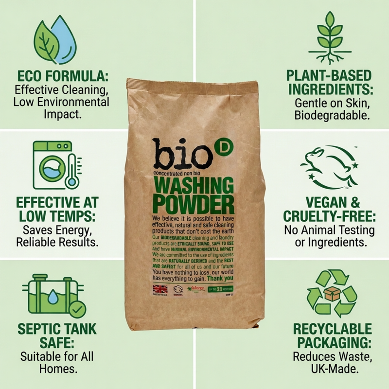 Bio-D Washing Powder (2Kg) - Fragrance Free Laundry Detergent