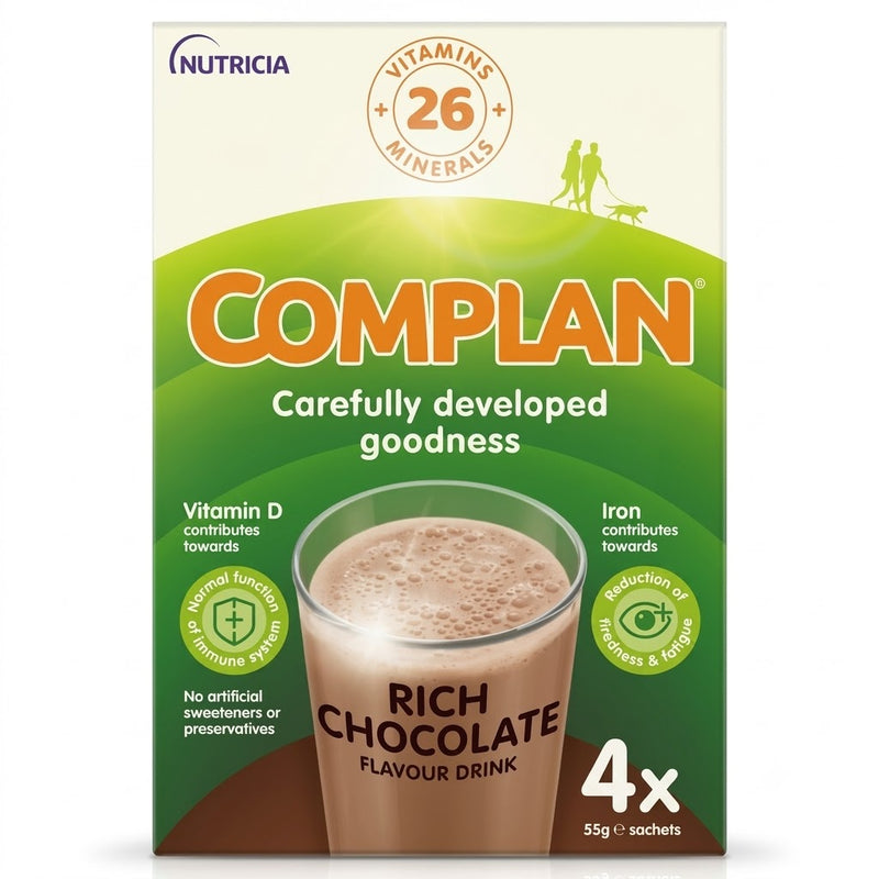Complan Chocolate Flavour Nutritional Drink - 4 x 57g Sachets