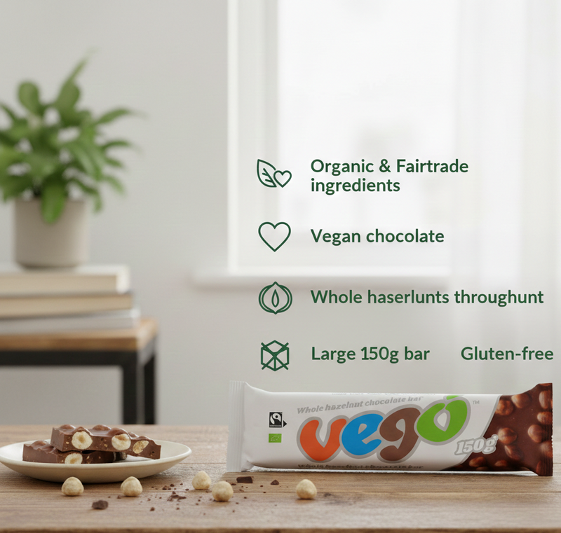 Vego Organic Whole Hazelnut Chocolate Bar - 150g