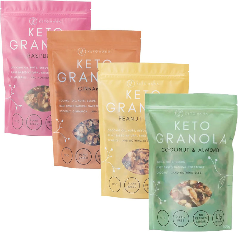 Keto Hana Mix Pack 2 - Raspberry, Cinnamon, Peanut Butter & Coconut & Almond