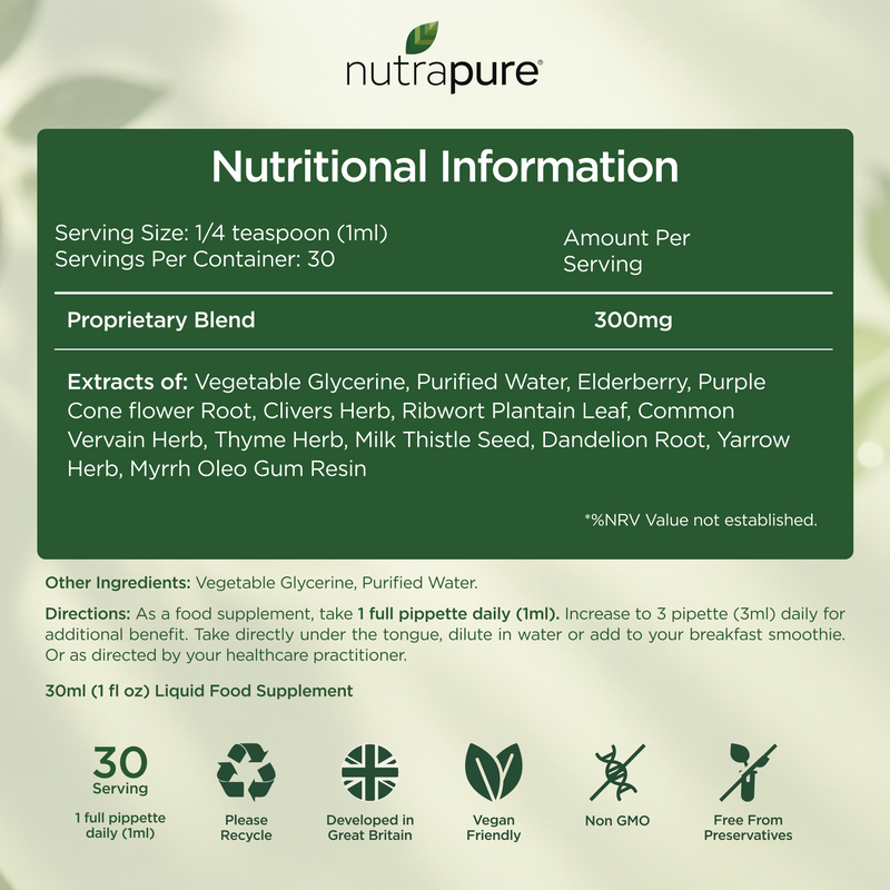 Nutrapure Lymphatic Drainage Drops – Herbal Liquid Support for Detox & Circulation - 30ml