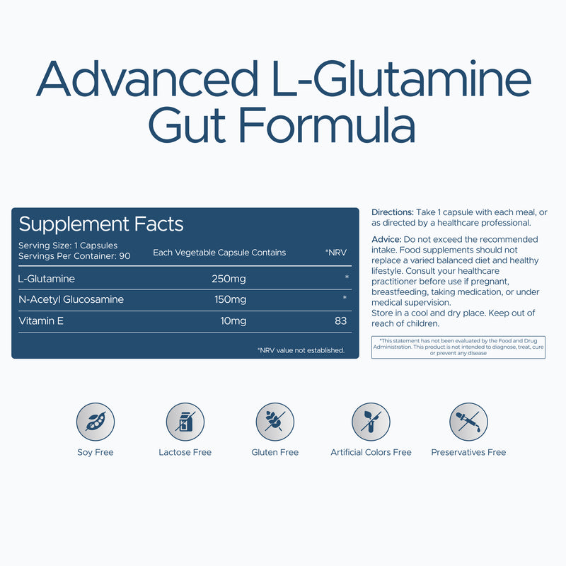 Nutraconcepts L-Glutamine Gut Complex - Mucosal Repair & Support - 90 Capsules