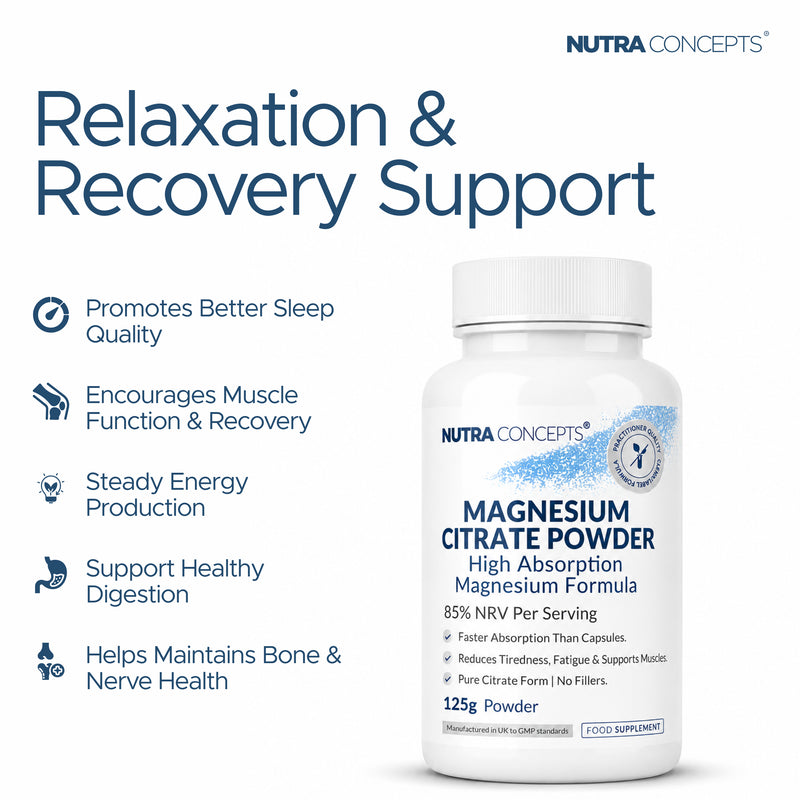 Nutraconcepts Magnesium Citrate High Bioavailable Bone & Nerve Support - 125g