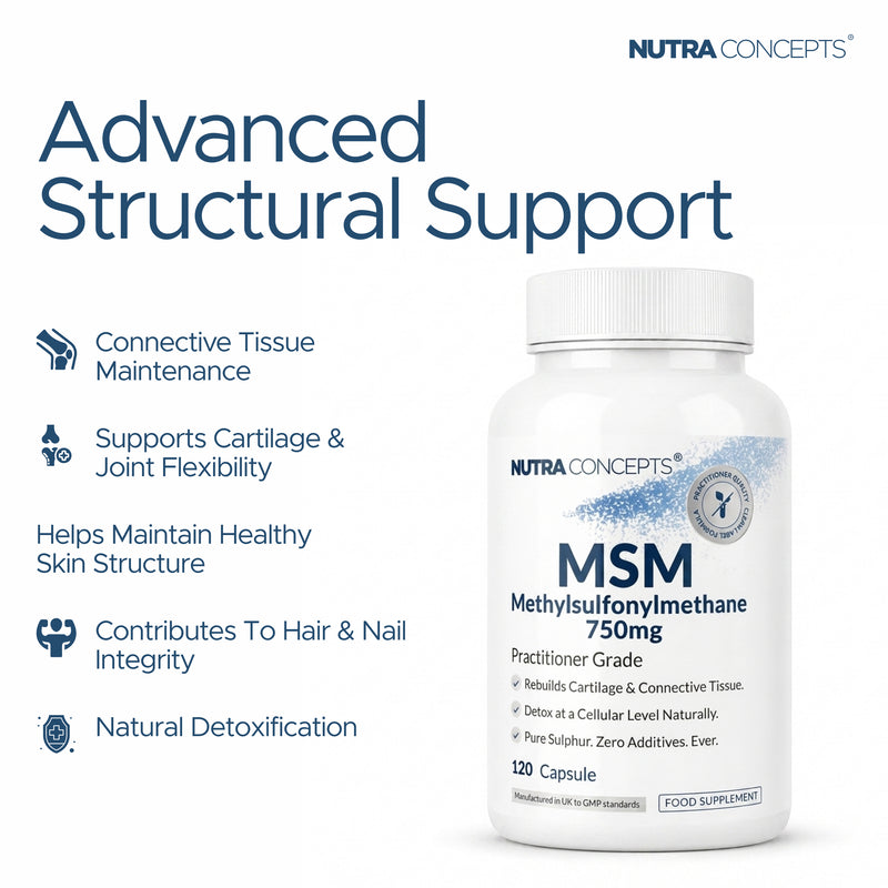 Nutraconcepts MSM Sulphur - Joint Cartilage Skin Hair & Nail Support - 120 Capsules