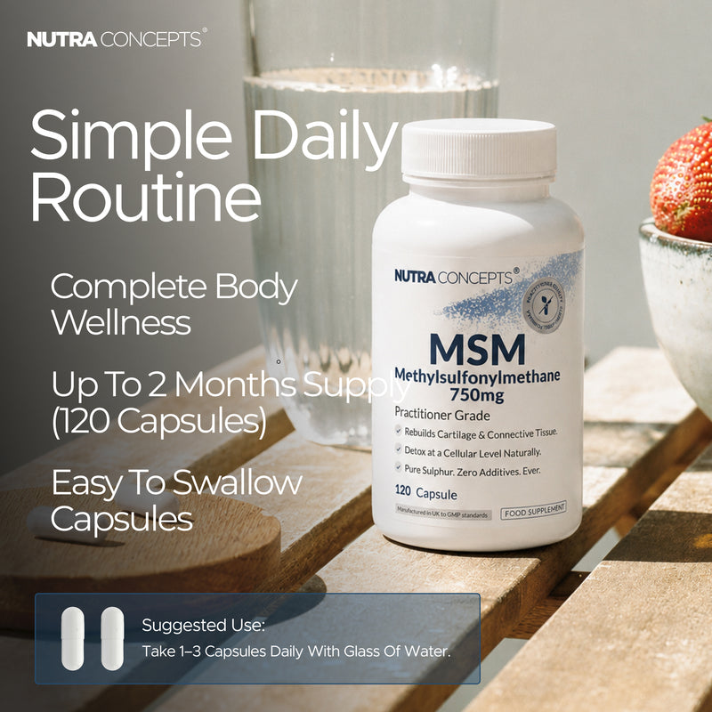 Nutraconcepts MSM Sulphur - Joint Cartilage Skin Hair & Nail Support - 120 Capsules
