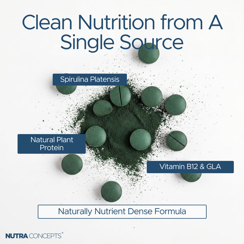 Nutraconcepts Organic Spirulina - Superfood Antioxidant & Immune Support - 120 Tablets