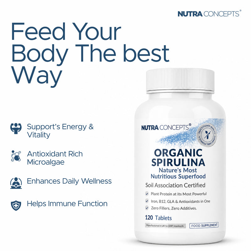 Nutraconcepts Organic Spirulina - Superfood Antioxidant & Immune Support - 120 Tablets