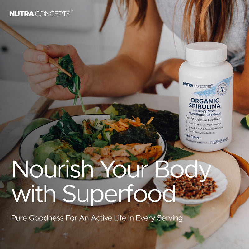 Nutraconcepts Organic Spirulina - Superfood Antioxidant & Immune Support - 120 Tablets