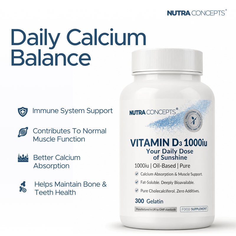 Nutraconcepts Vitamin D3 1000iu - Bone Muscle & Teeth Calcium Balance - 300 Softgels