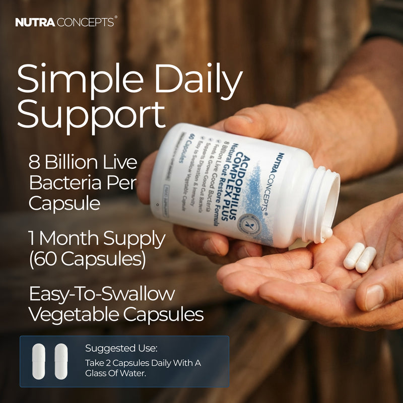 Nutraconcepts Acidophilus Complex Plus - Bacteria Probiotic Gut Support - 60 Capsules