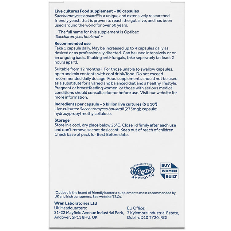 Optibac Probiotics Saccharomyces boulardii - 80 Vegicaps