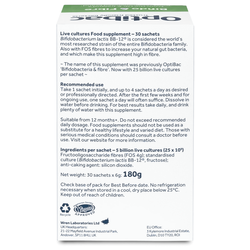 Optibac Probiotics Bifidobacteria & Fibre - 30 Sachets x 6g