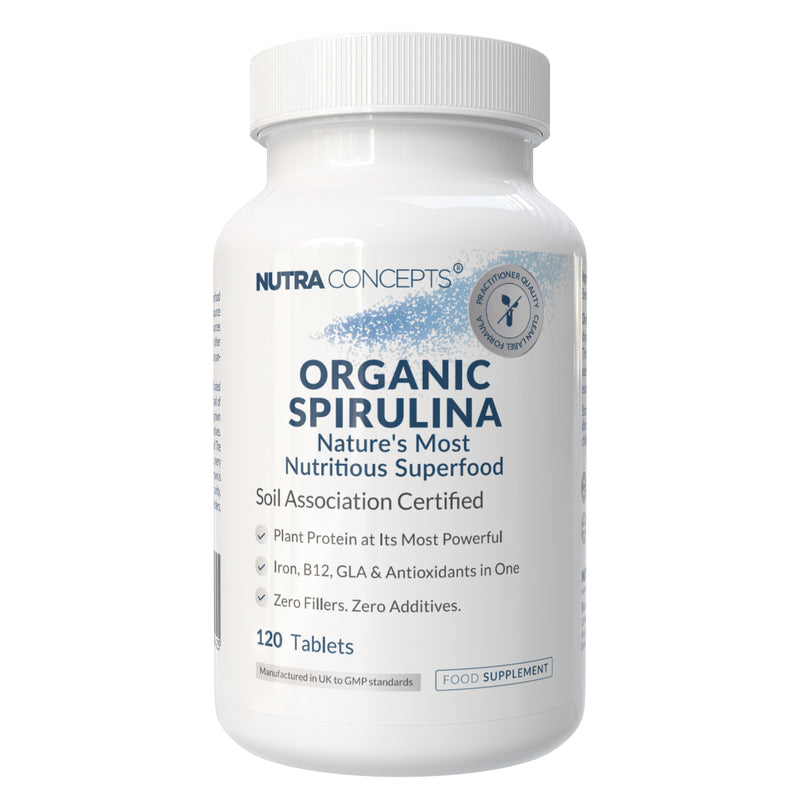 Nutraconcepts Organic Spirulina - Superfood Antioxidant & Immune Support - 120 Tablets