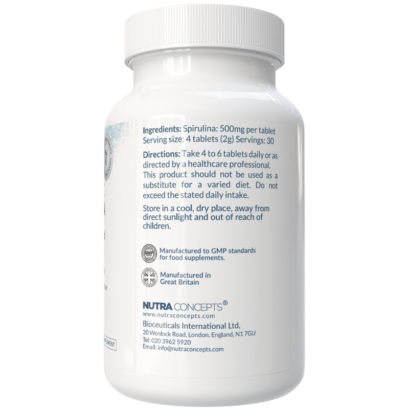 Nutraconcepts Organic Spirulina - Superfood Antioxidant & Immune Support - 120 Tablets