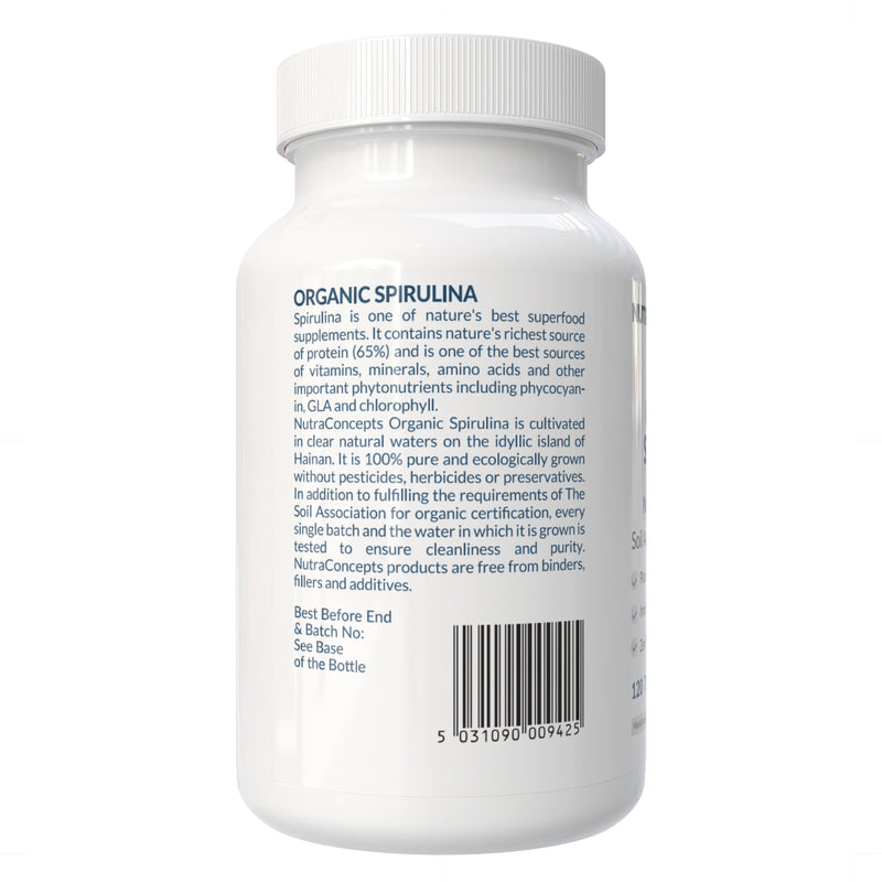 Nutraconcepts Organic Spirulina - Superfood Antioxidant & Immune Support - 120 Tablets