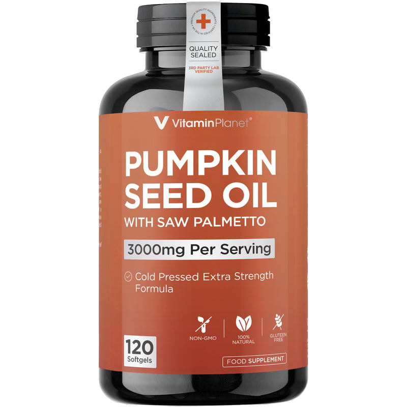 Vitamin Planet Pumpkin Seed Oil 3000mg Softgels with Saw Palmetto 500mg, 120 Softgels