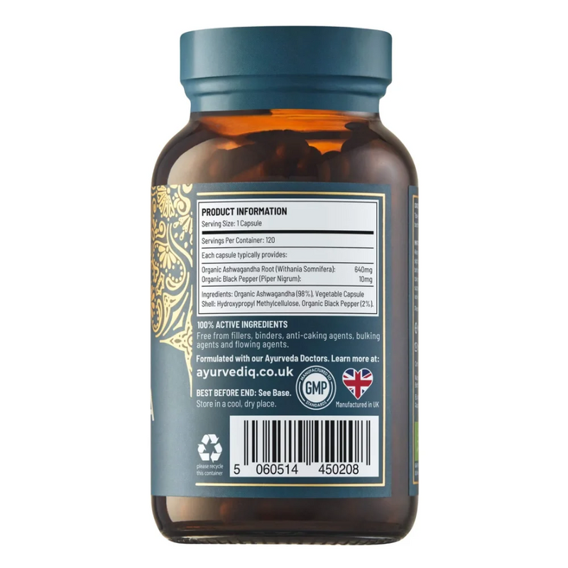 Ayurvediq Wellness Organic Ashwaganda & Black Pepper Extract - 120 Capsules