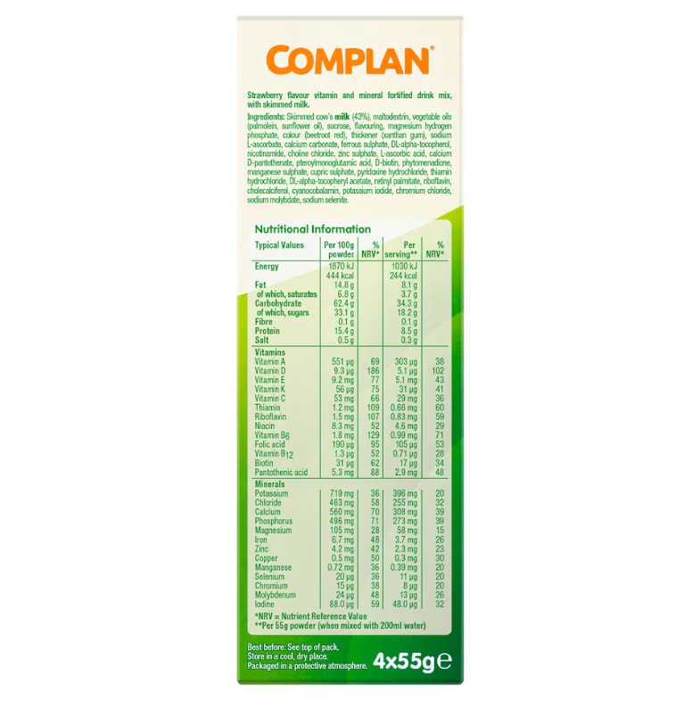 Complan Strawberry Flavour Nutritional Drink - 4 x 55g Sachets