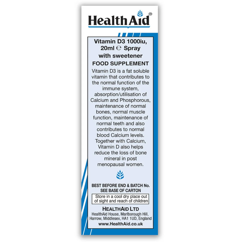 HealthAid Vitamin D3 1000iu Spray - 20ml