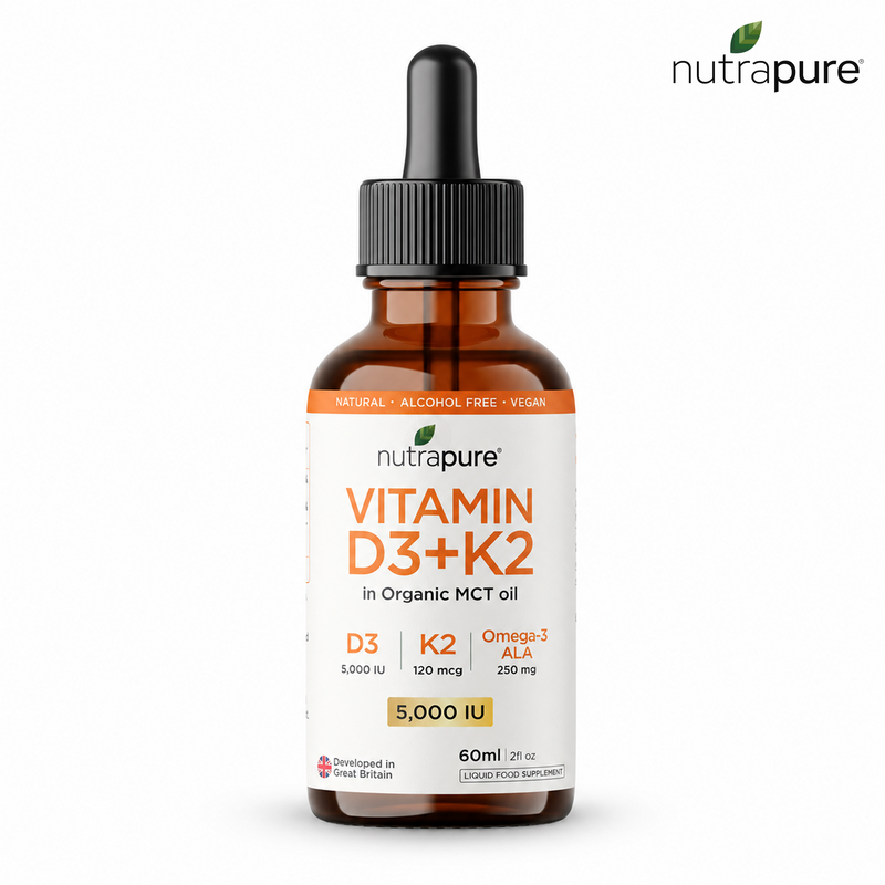 Nutrapure Vitamin D3 5,000 IU & K2 MK-7 Liquid Supplement with Omega-3 - 60ml