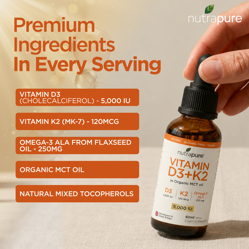 Nutrapure Vitamin D3 5,000 IU & K2 MK-7 Liquid Supplement with Omega-3 - 60ml