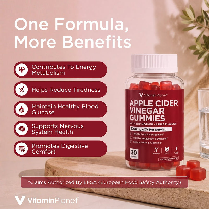 VitaminPlanet Apple Cider Vinegar Gummies 1200mg with The Mother - 30 Gummies Gluten Free Vegan Apple Cider Vinegar - 30 Gummies