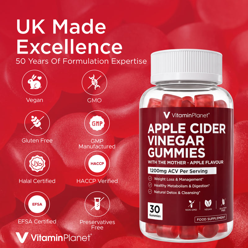 VitaminPlanet Apple Cider Vinegar Gummies 1200mg with The Mother - 30 Gummies Gluten Free Vegan Apple Cider Vinegar - 30 Gummies