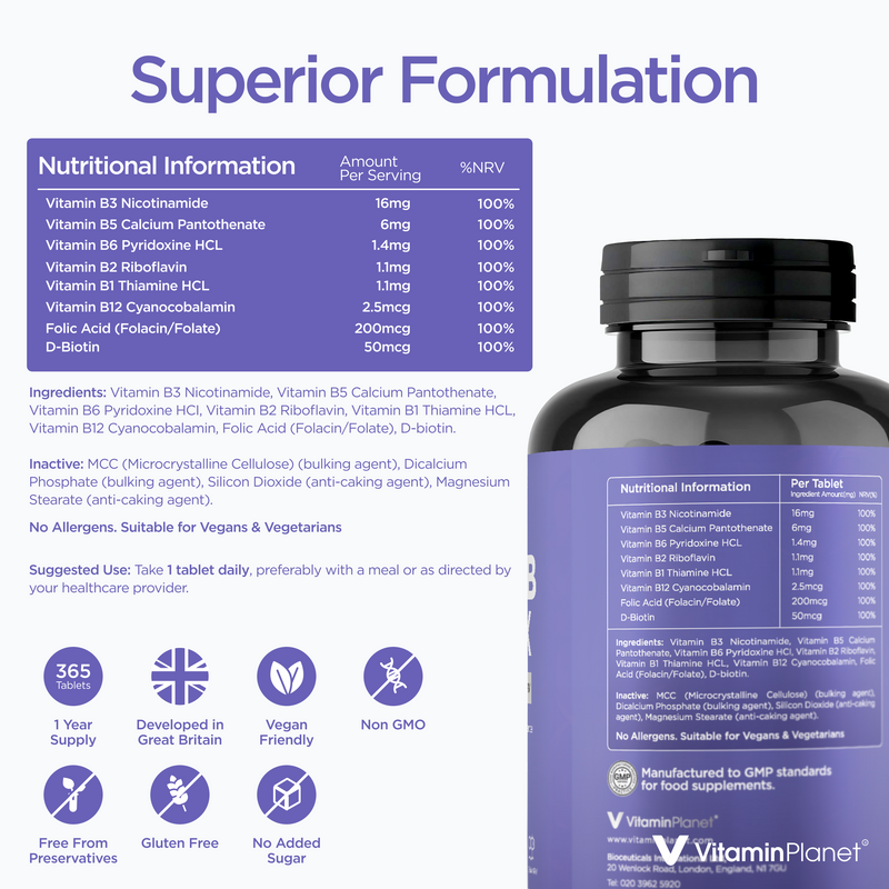 Vitamin B Complex, All 8 B-Vitamins – 365 Tablets, 1 Year Supply